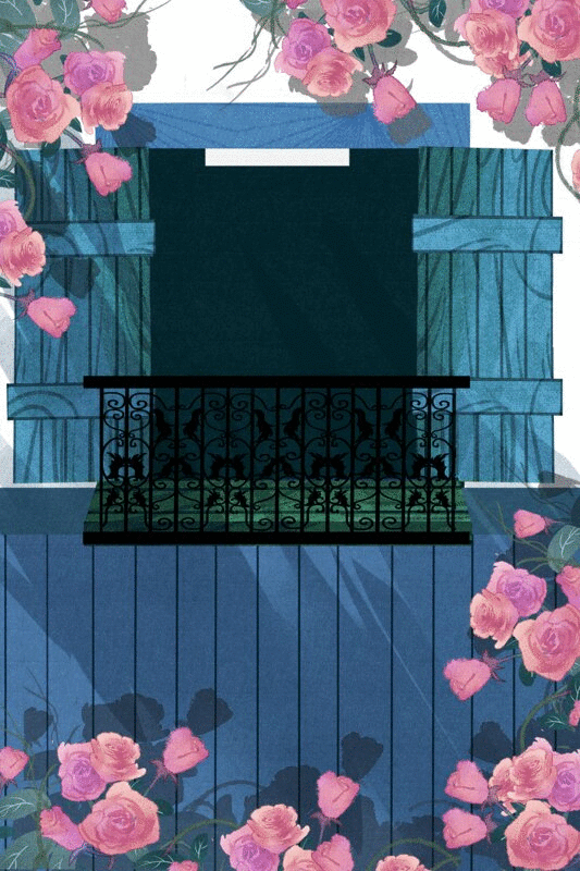春天窗户外的玫瑰花插画GIF动图图片下载