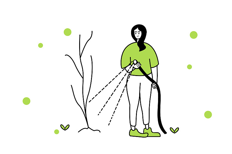 女孩植树节种树浇水插画配图图片