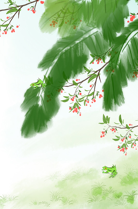 传统文化二十四节气夏季小满红了樱桃绿了芭蕉青蛙图片下载