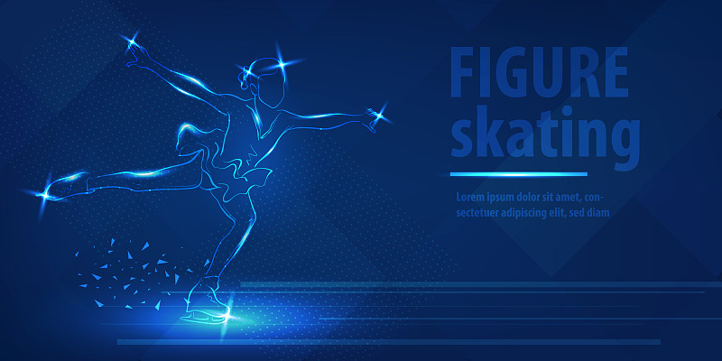 花样滑冰在冰蓝色的霓虹灯横幅上跳舞图片下载