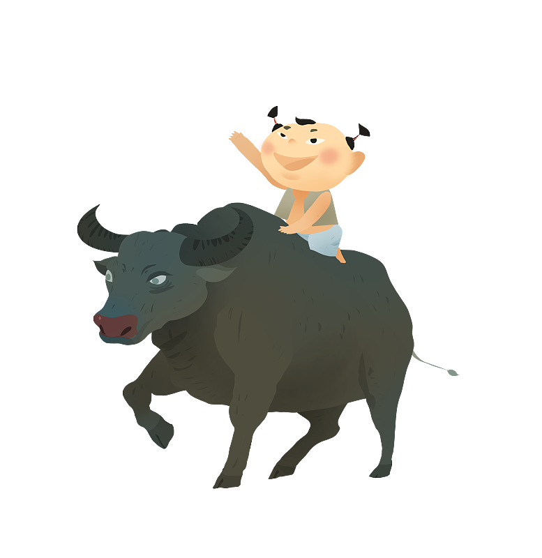 放牛的儿童插画元素图片
