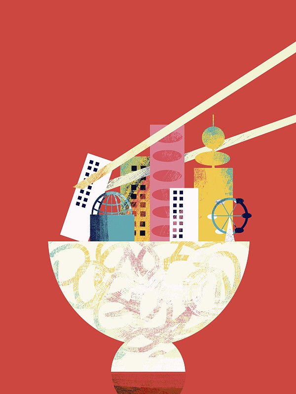 筷子从碗中选择摩天大楼图片下载