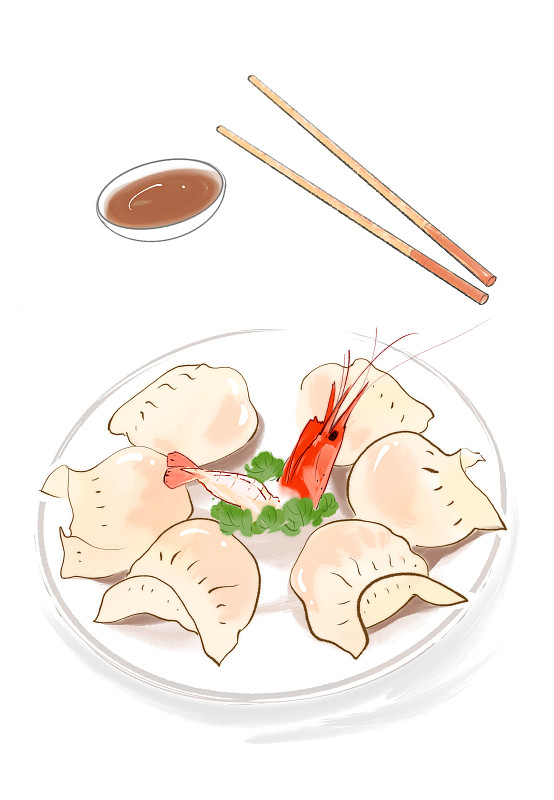 水彩美食插画传统美食饺子图片