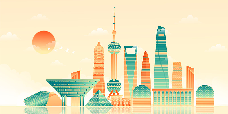 上海城市建筑群矢量插画下载