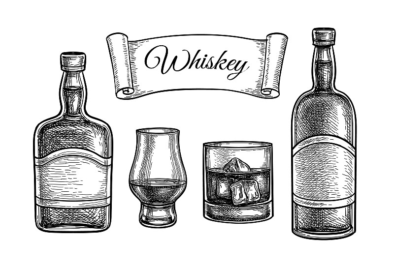 威士忌素描图片