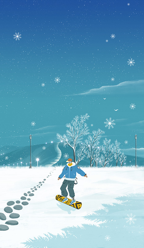 冬季雪地里滑雪的人插画 冬季户外运动的男孩下载