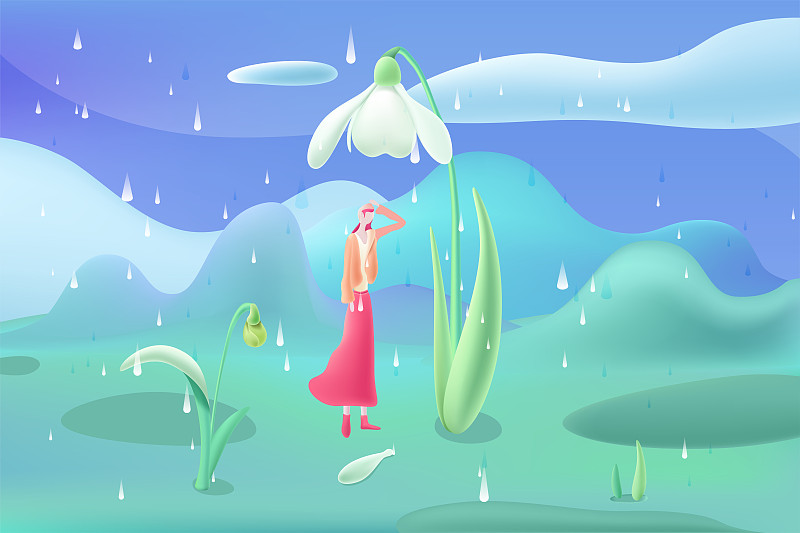 二十四节气谷雨手绘矢量插画素材图片