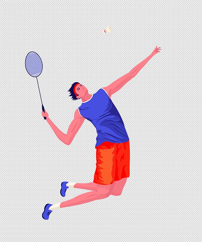 年轻男人打羽毛球跳跃挥拍动作图片素材
