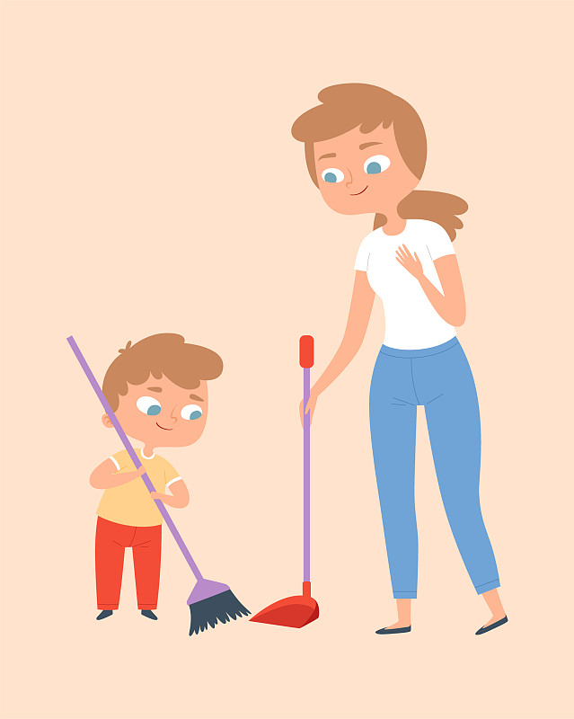 扫地的妈妈和用扫帚扫的儿子图片