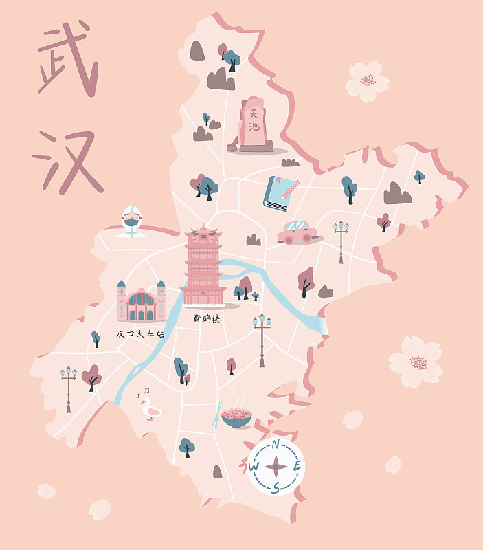 武汉春日矢量地图图片素材