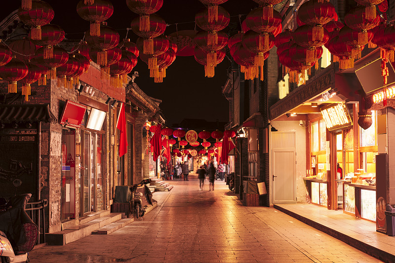 北京著名商街烟袋斜街节日灯笼装饰图片下载