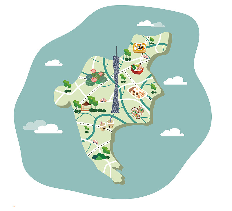 中国省会地图插画——广东美食图片