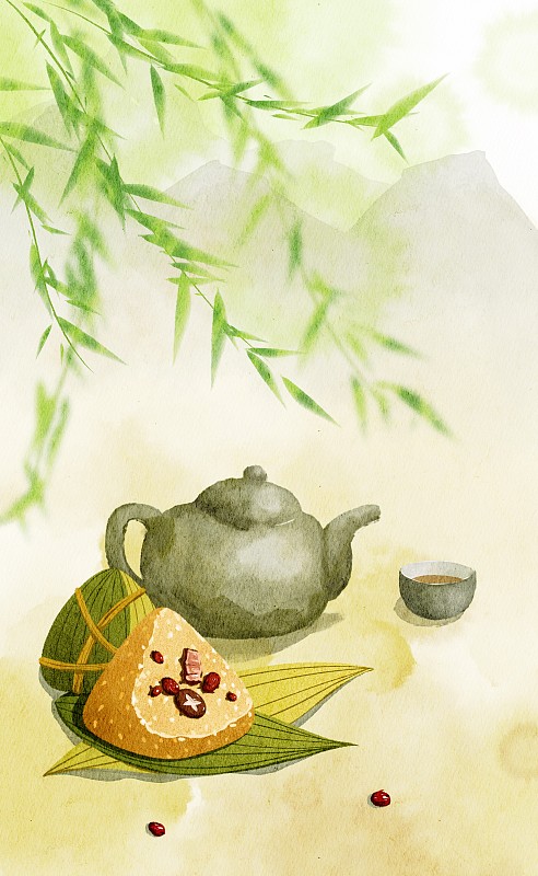 端午节粽子美食水彩插画图片