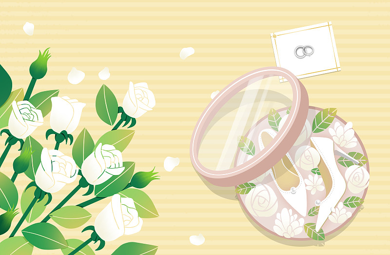 扁平风格白玫瑰和婚鞋图片素材