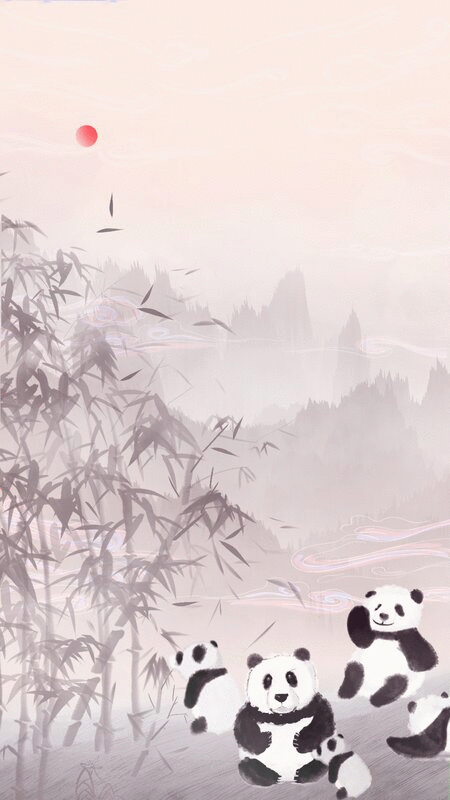 熊猫在竹林里嬉戏玩耍插画背景图片下载