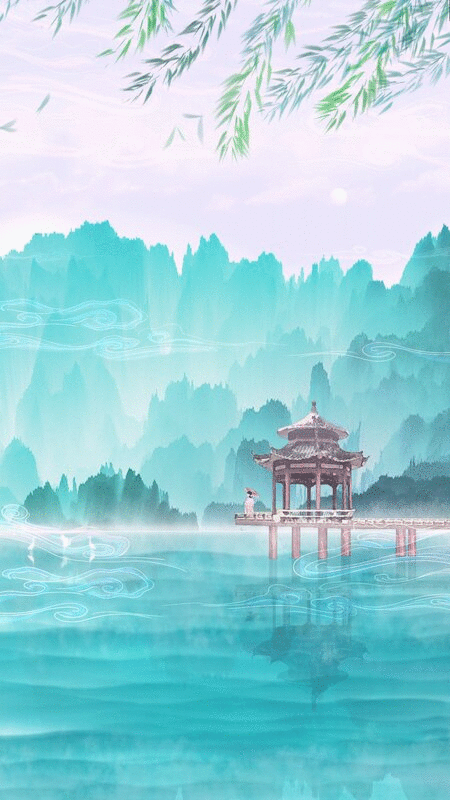 夏天荷花在池塘盛开，少女撑伞旅游中国风水墨插画图片下载
