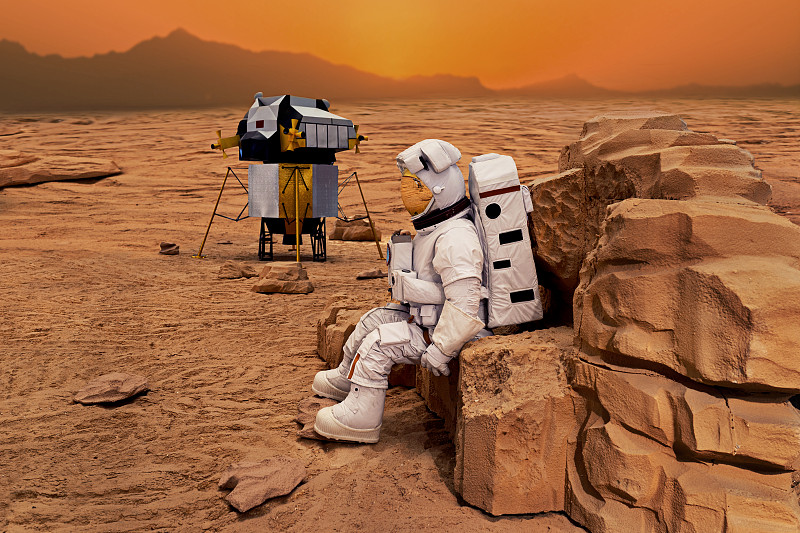 火星上执行任务的宇宙飞船和宇航员图片下载