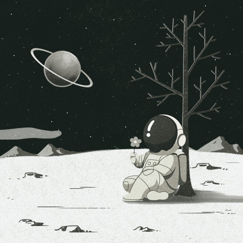 动态航天插画一个宇航员孤独的坐在星球上图片下载