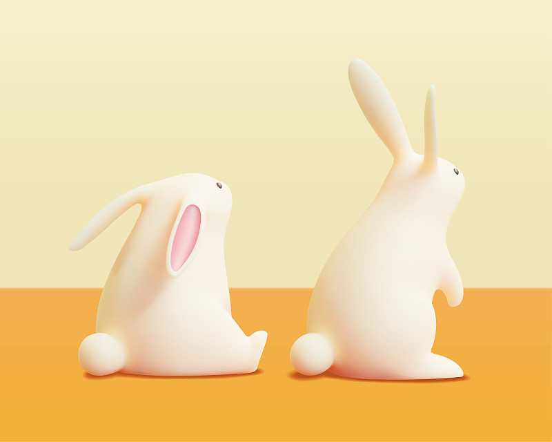 可爱两只软萌白兔背影三维玩具公仔图片下载