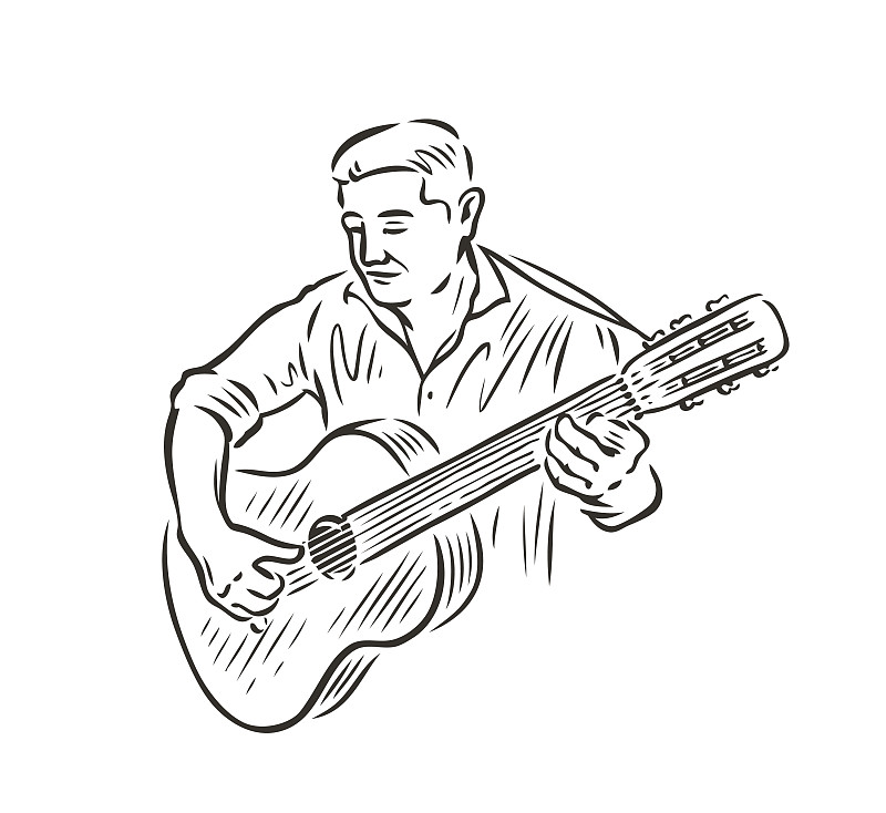 男子演奏吉他音乐概念草图图片