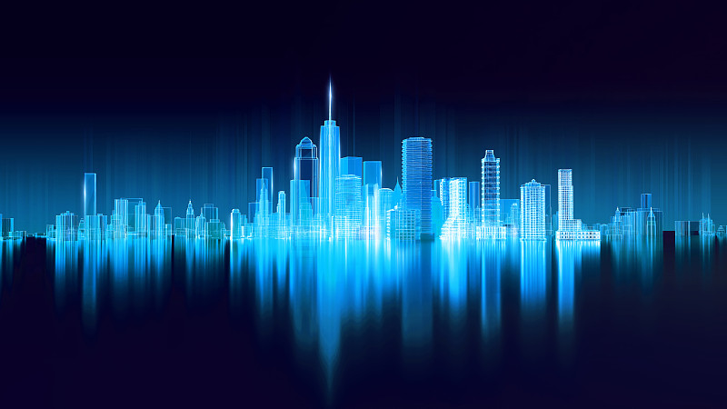 三维渲染蓝色科技感城市图片下载