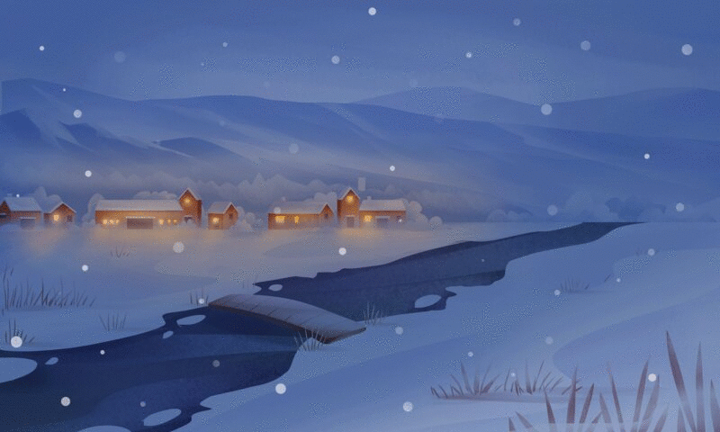 冬天夜晚的乡村风景插画下载