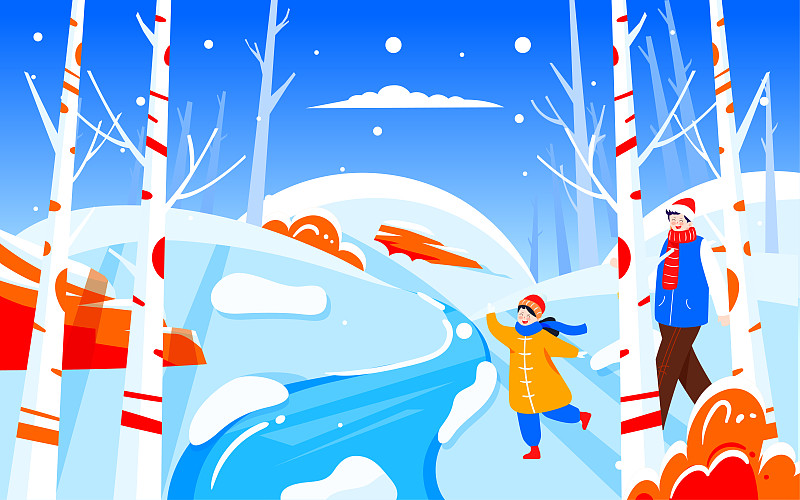 立冬人物户外活动插画冬季出行旅游冬至海报图片