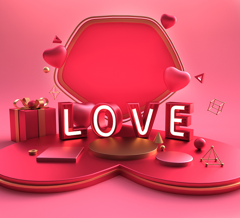 简约LOVE情人节浪漫电商大促购物节C4D产品展台设计背景图片素材