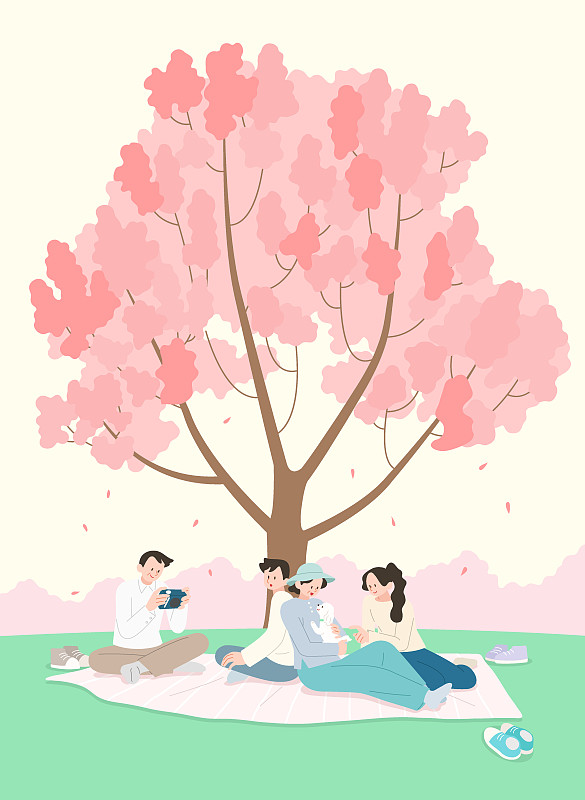 拯救地球，家人在樱花树下休息图片下载