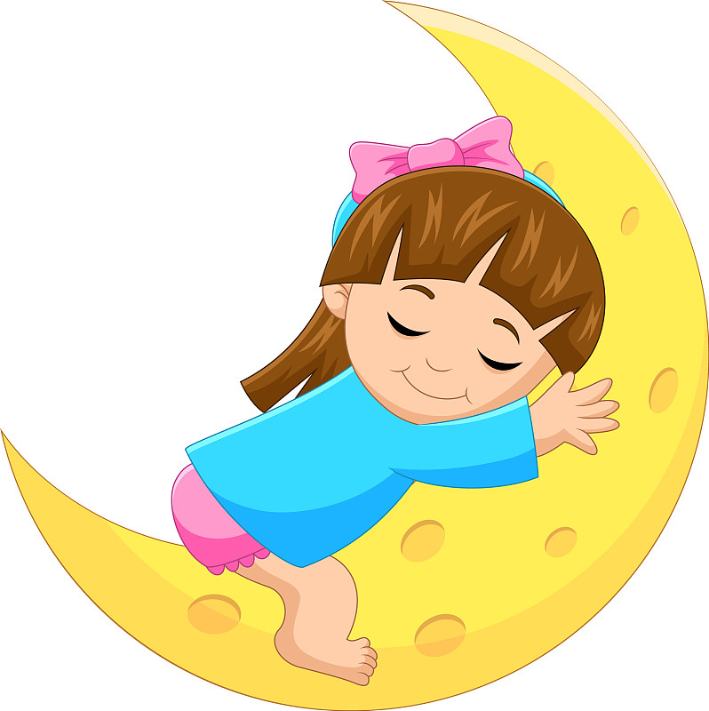 卡通小女孩睡在月牙上图片下载