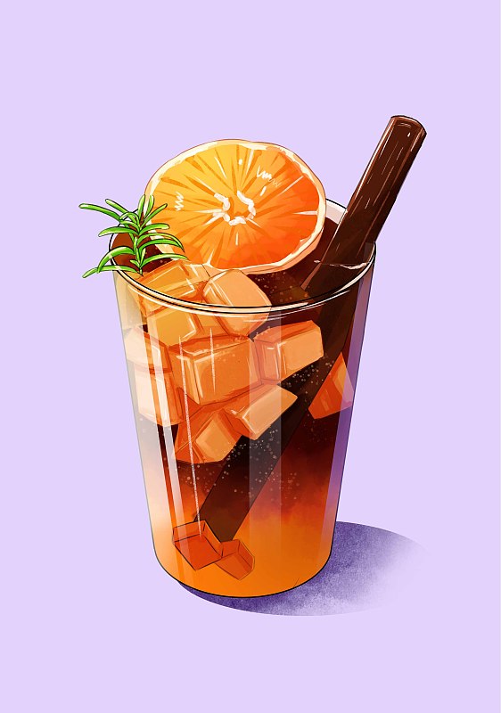 夏日饮品柑橘冰咖奶茶插画图片