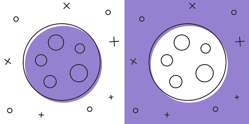 设置月亮图标孤立的白色和紫色插画图片