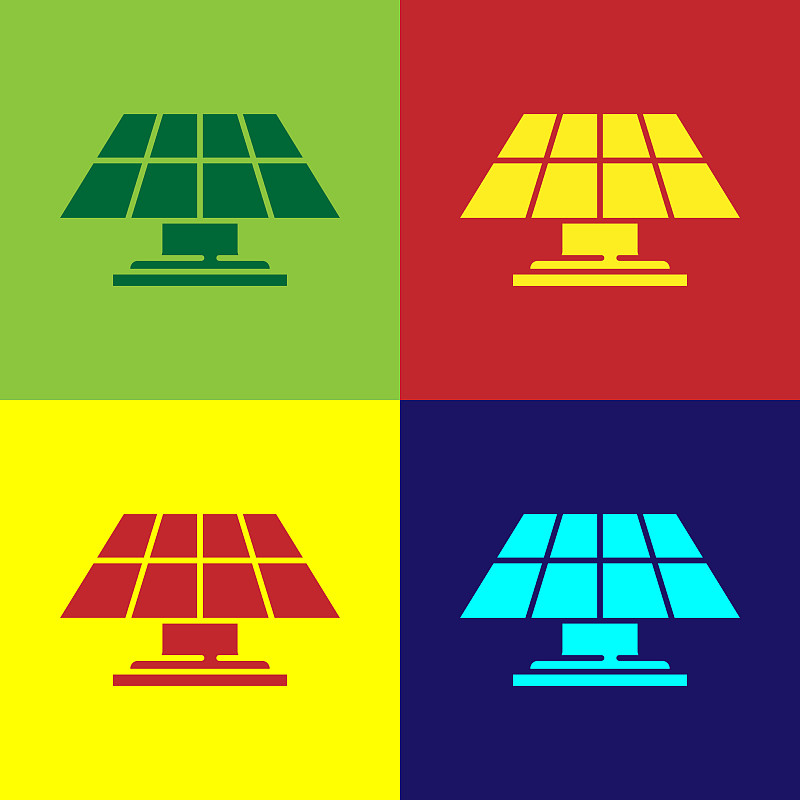 波普艺术太阳能面板图标孤立的颜色插画图片