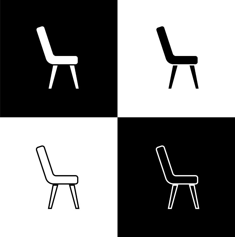 设置扶手椅图标孤立的黑色和白色插画图片