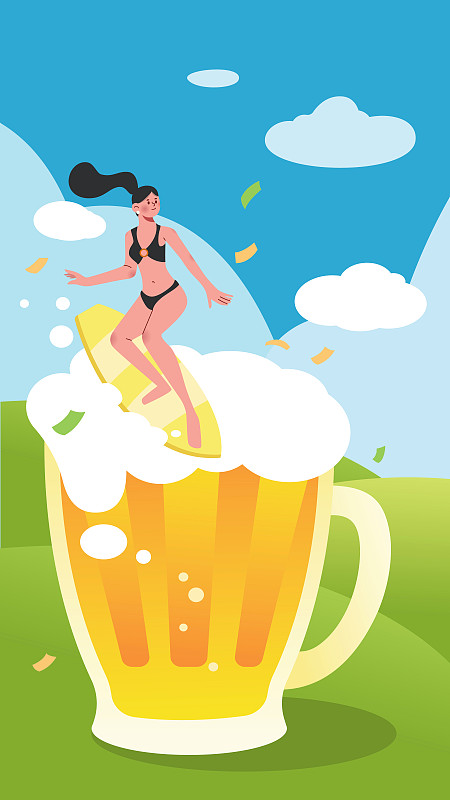 夏日烧烤啤酒美食插画图片