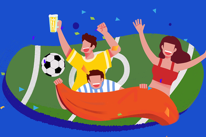 卡通手绘世界杯踢足球狂欢插画下载