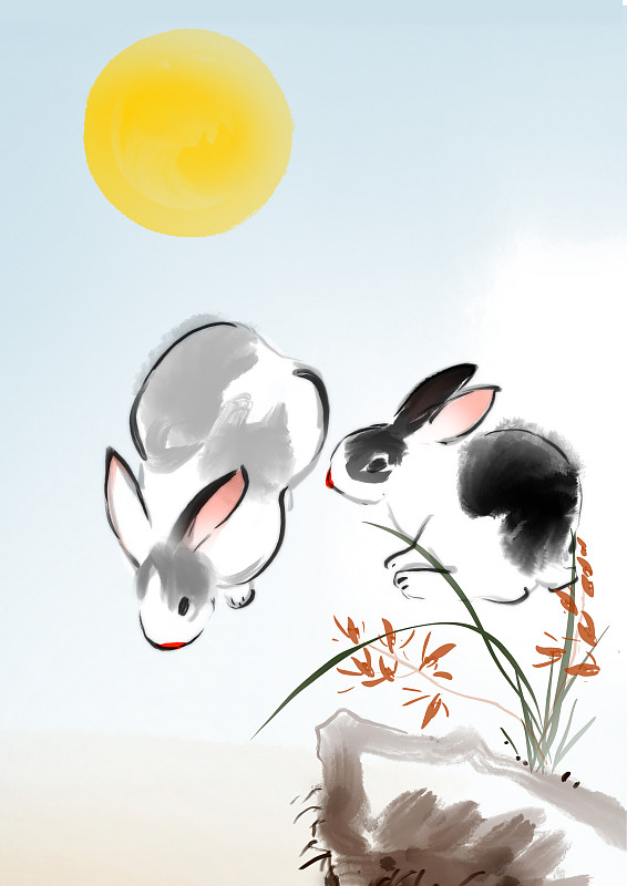 中国画十二生肖大全套共600多幅水墨画-生肖兔系列图片下载