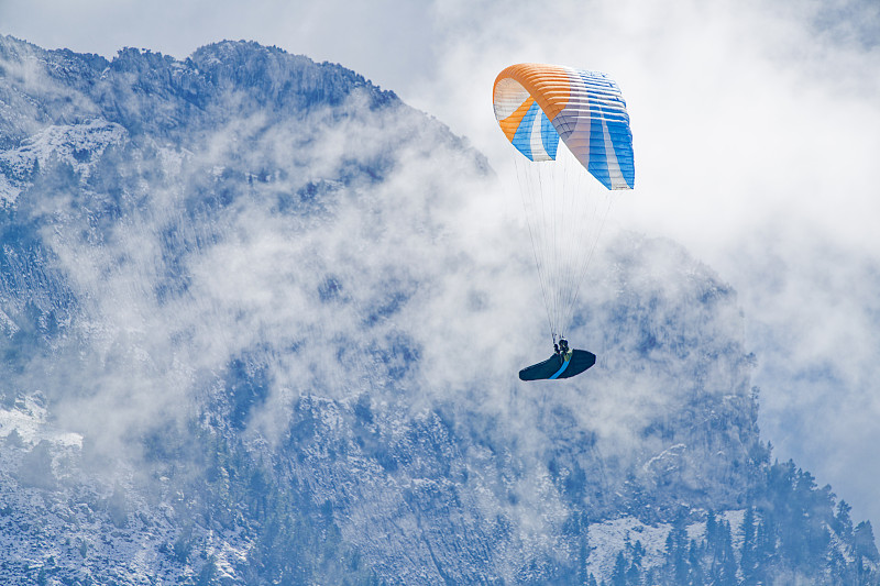 滑翔伞与雪山图片下载