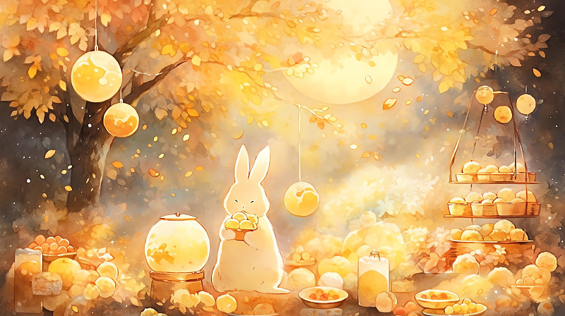 【AI数字艺术】兔子在桂花树下做月饼图片下载