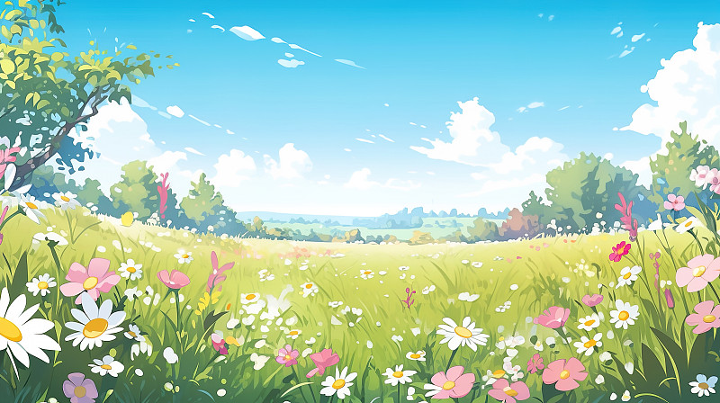 【AI数字艺术】春天草甸和晴天纹理的插图背景图片下载