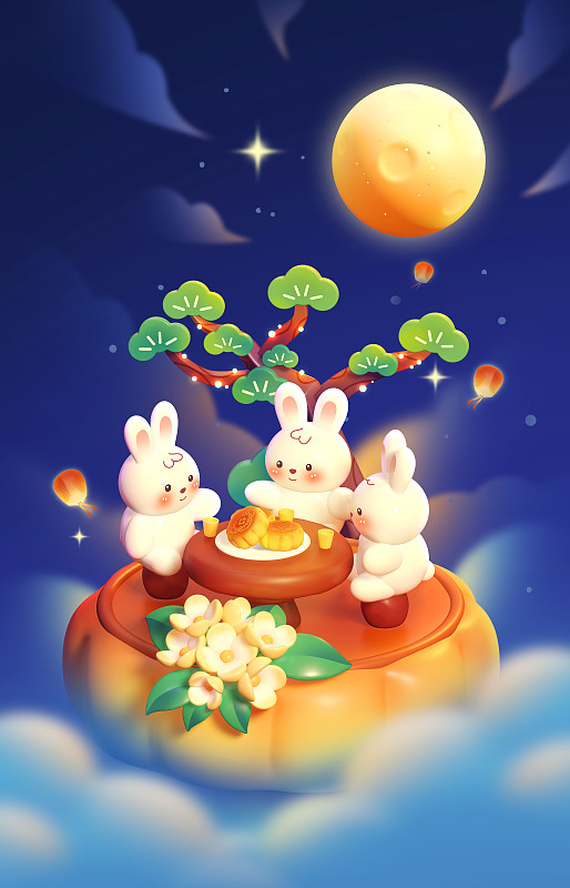 3D中秋节兔子团聚图片下载