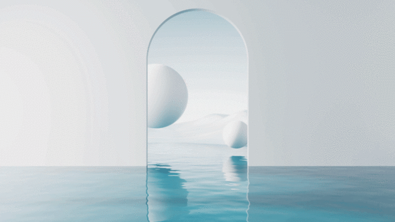 水面与球体超现实背景3D渲染图片下载