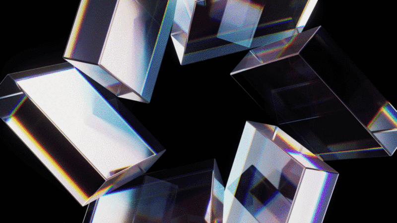 抽象多彩玻璃几何体与黑色背景3D渲染插画下载