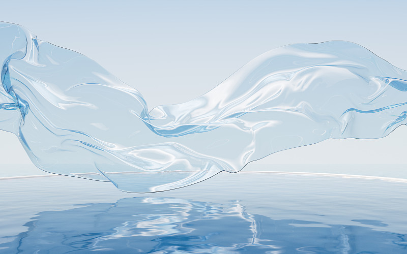水面上飘动的透明布料3D渲染图片下载