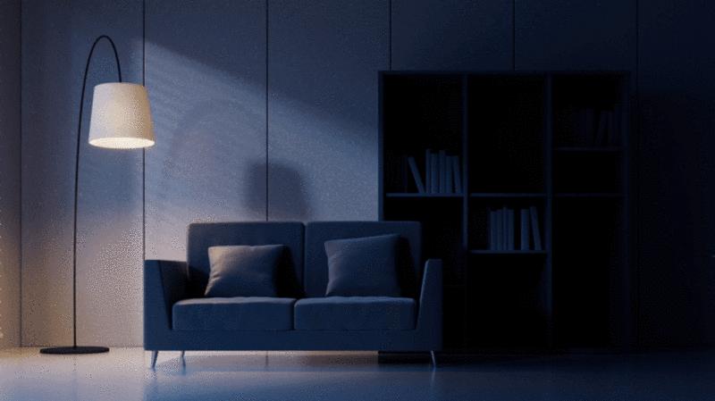 夜晚客厅建筑空间3D渲染插画下载