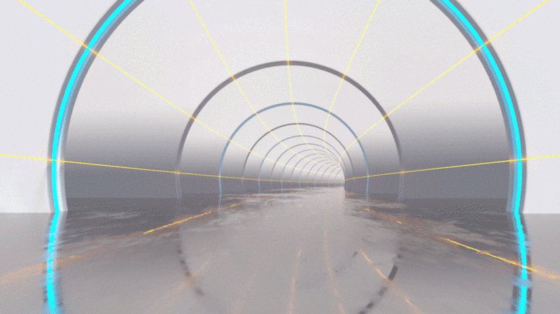 白色圆形隧道与发光光线3D渲染插画下载
