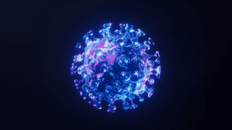 冠状病毒与霓虹灯光效果循环动画3D渲染图片下载