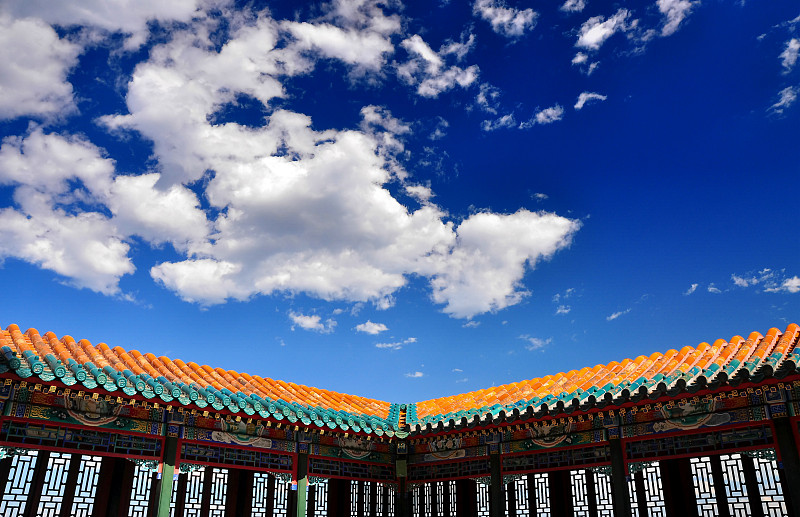 蓝天白云下的颐和园佛香阁回廊图片下载