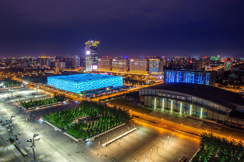 北京奥林匹克公园水立方夜景图片素材