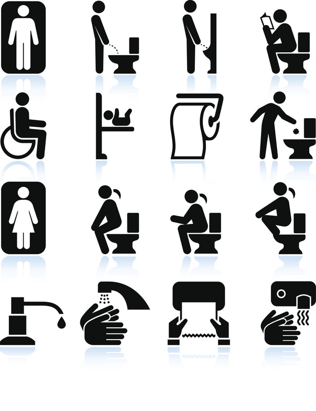 厕所，浴室设施和标志黑白设置图片下载
